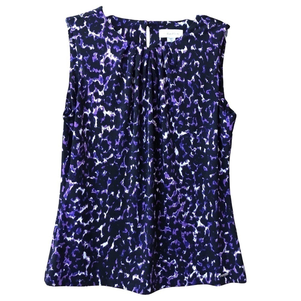 NEW - CALVIN KLEIN - Purple, Black & White Round Neck Sleeveless Top - Size PM